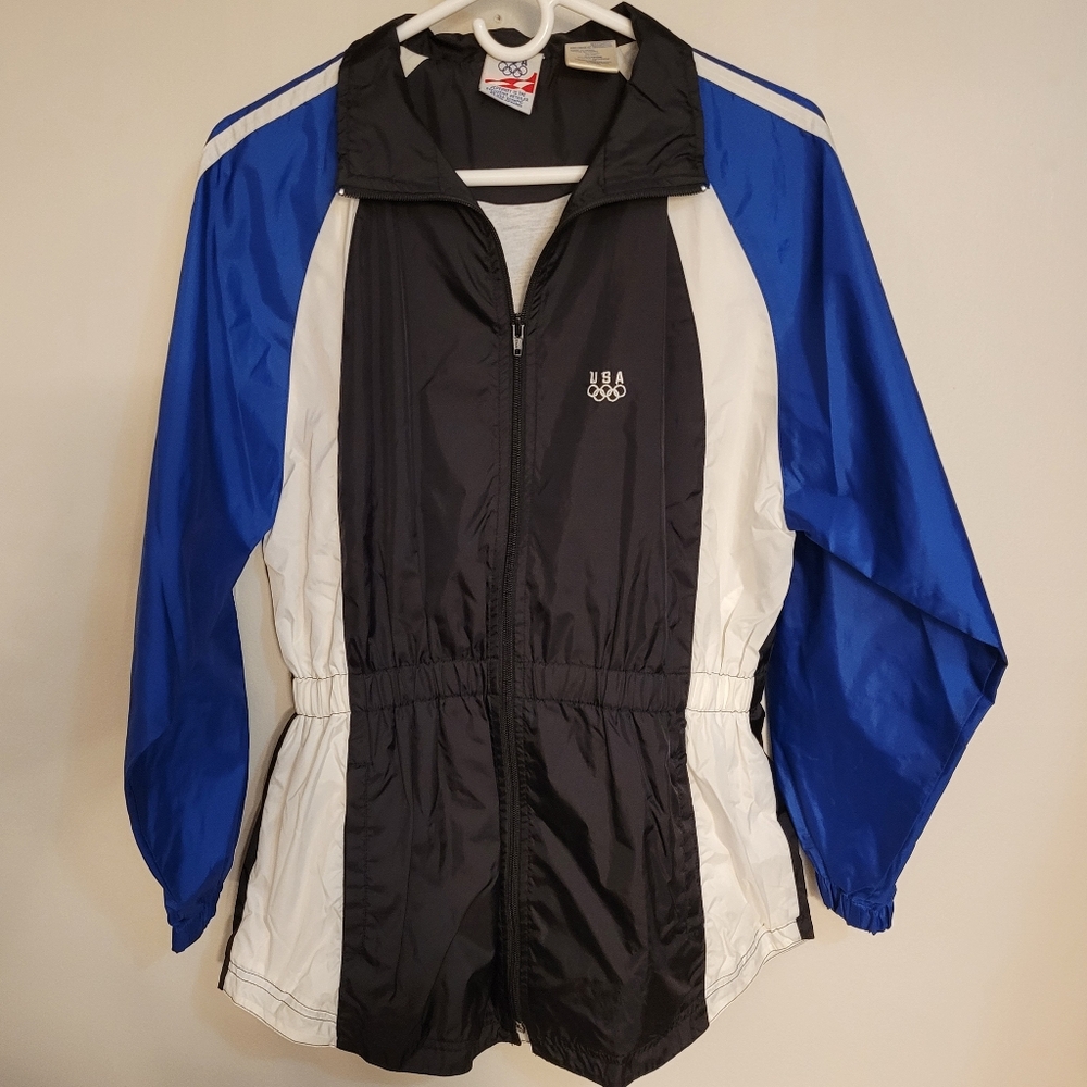 USA OLYMPICS Vintage Cinched Waist Full Zip Windbreaker Womens XL (16) JC PENNEY - Picture 12 of 16